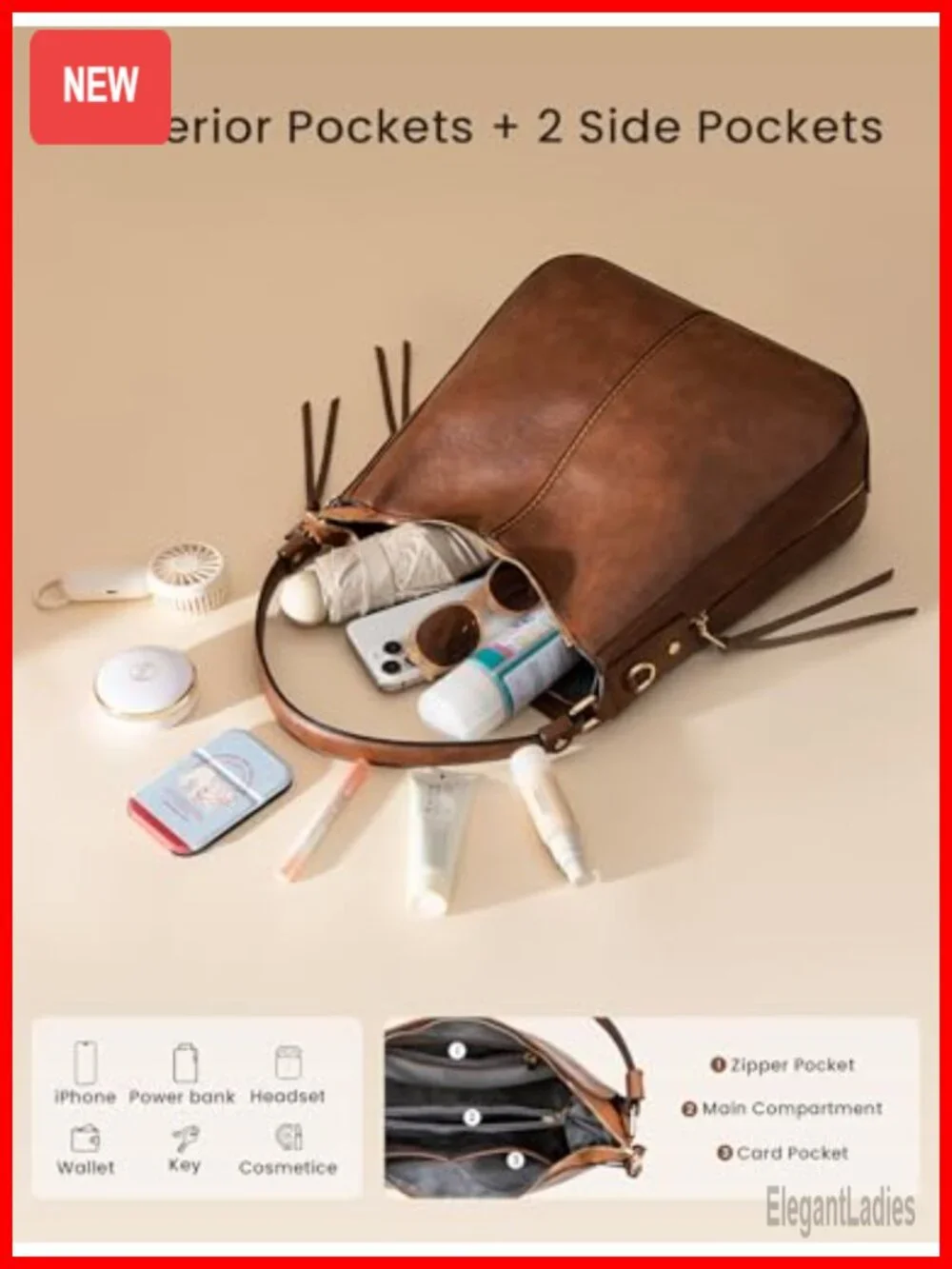 Faux Leather Hobo Crossbody Bag Large Capacity Shoulder Purse